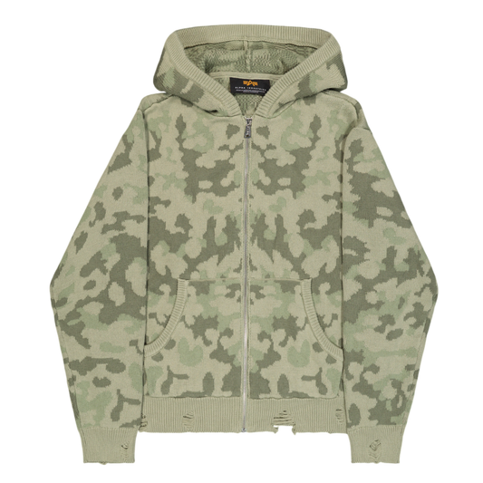 ALPHA INDUSTRIES - Distressed Knit Hooded Jacket