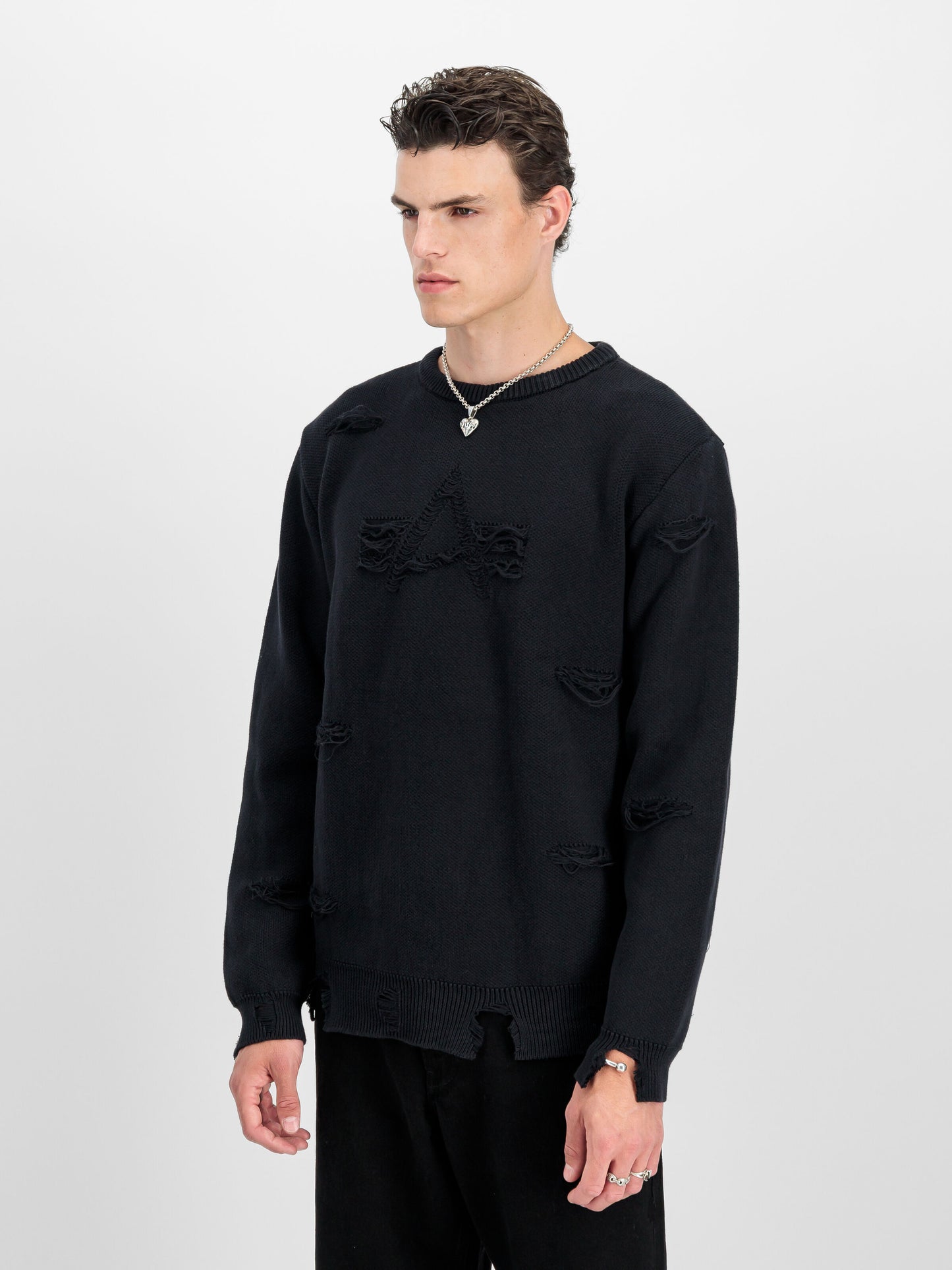 ALPHA INDUSTRIES - Distressed Logo Pullover Black