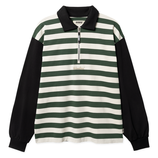 WOODBIRD - WBHiro LS Stripe Zip Polo Pine Green