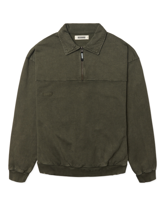 WOODBIRD - WBLoke Washed Zip Polo Dark Olive