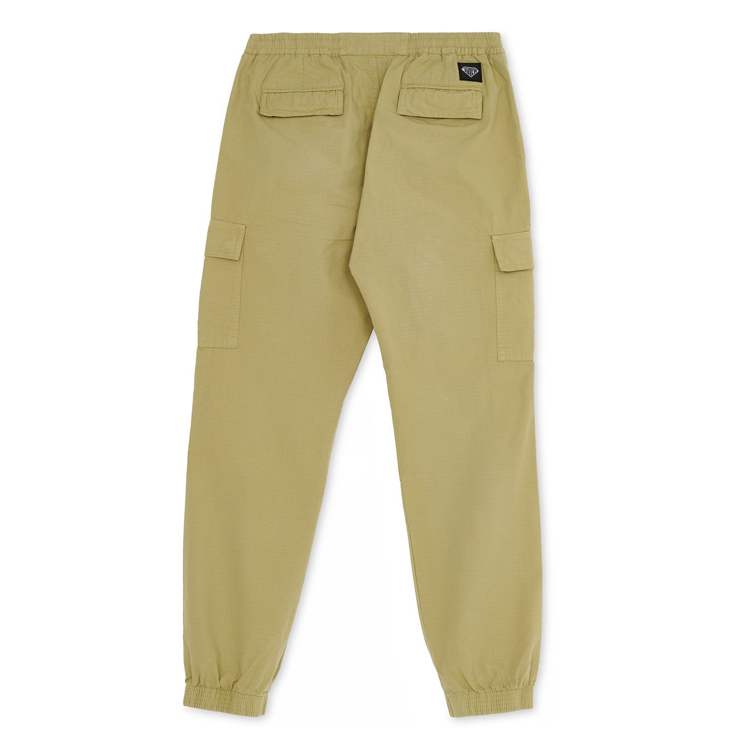 Pantaloni CARGO JOGGER di ispirazione workwear in tessuto ripstop beige, particolarmente resistente a strappi e lacerazioni grazie all'intreccio di fili rinforzati nella tessitura.