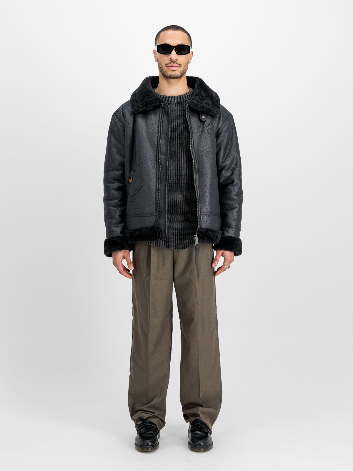 ALPHA INDUSTRIES - B-3 Faux Leather Bomber Jacket Black