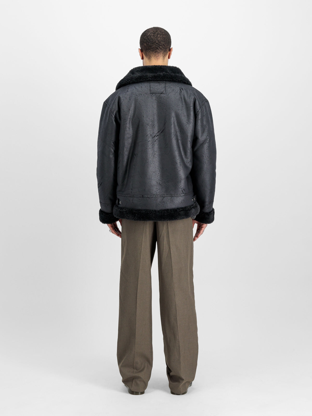 ALPHA INDUSTRIES - B-3 Faux Leather Bomber Jacket Black