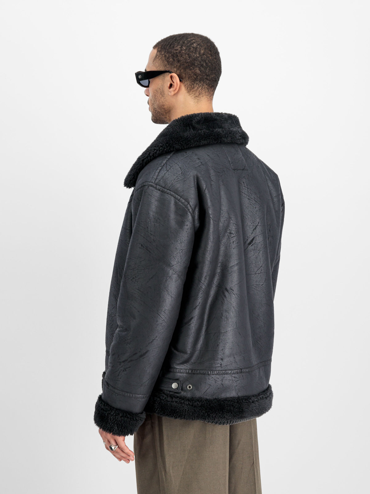 ALPHA INDUSTRIES - B-3 Faux Leather Bomber Jacket Black