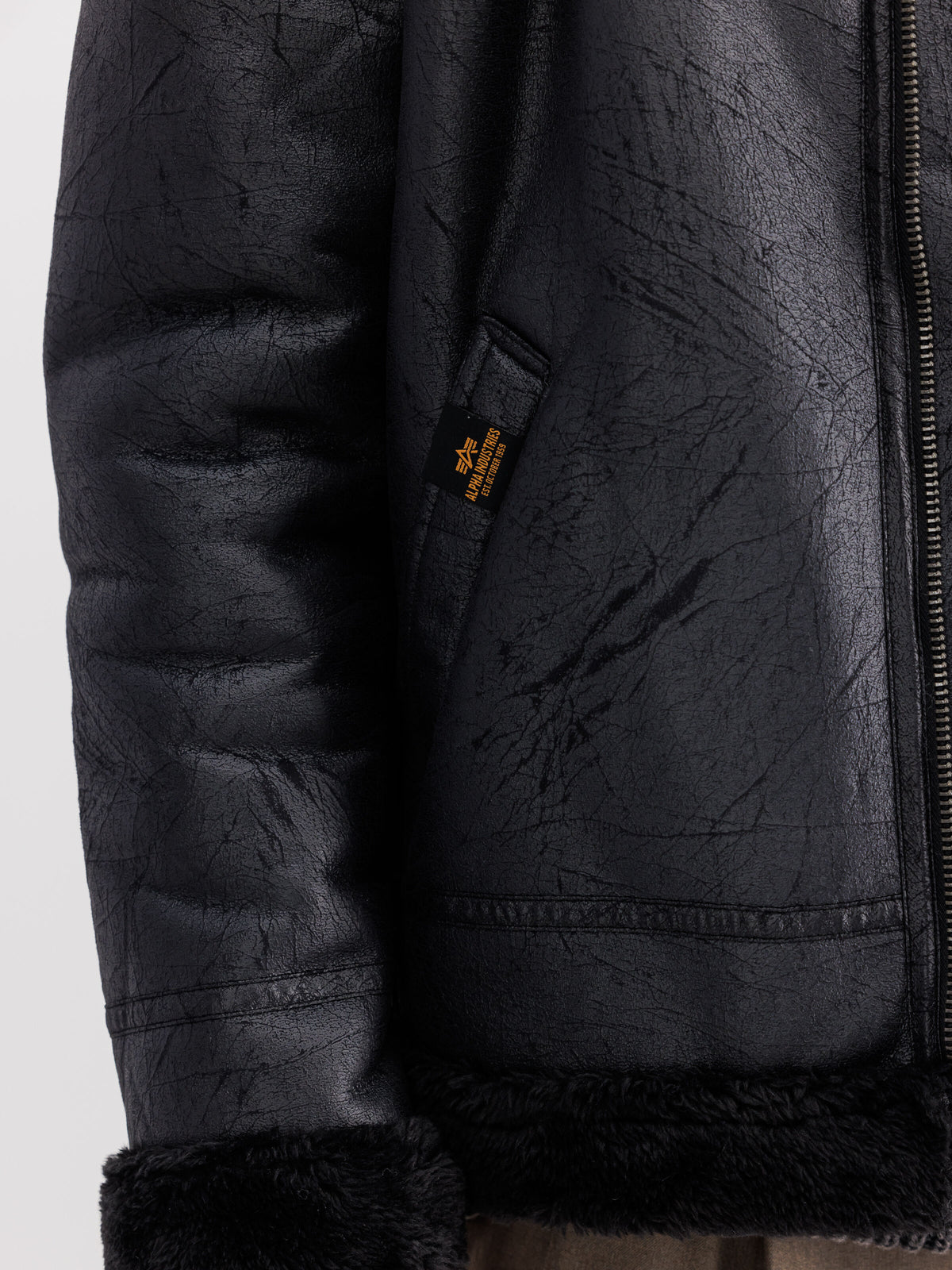 ALPHA INDUSTRIES - B-3 Faux Leather Bomber Jacket Black