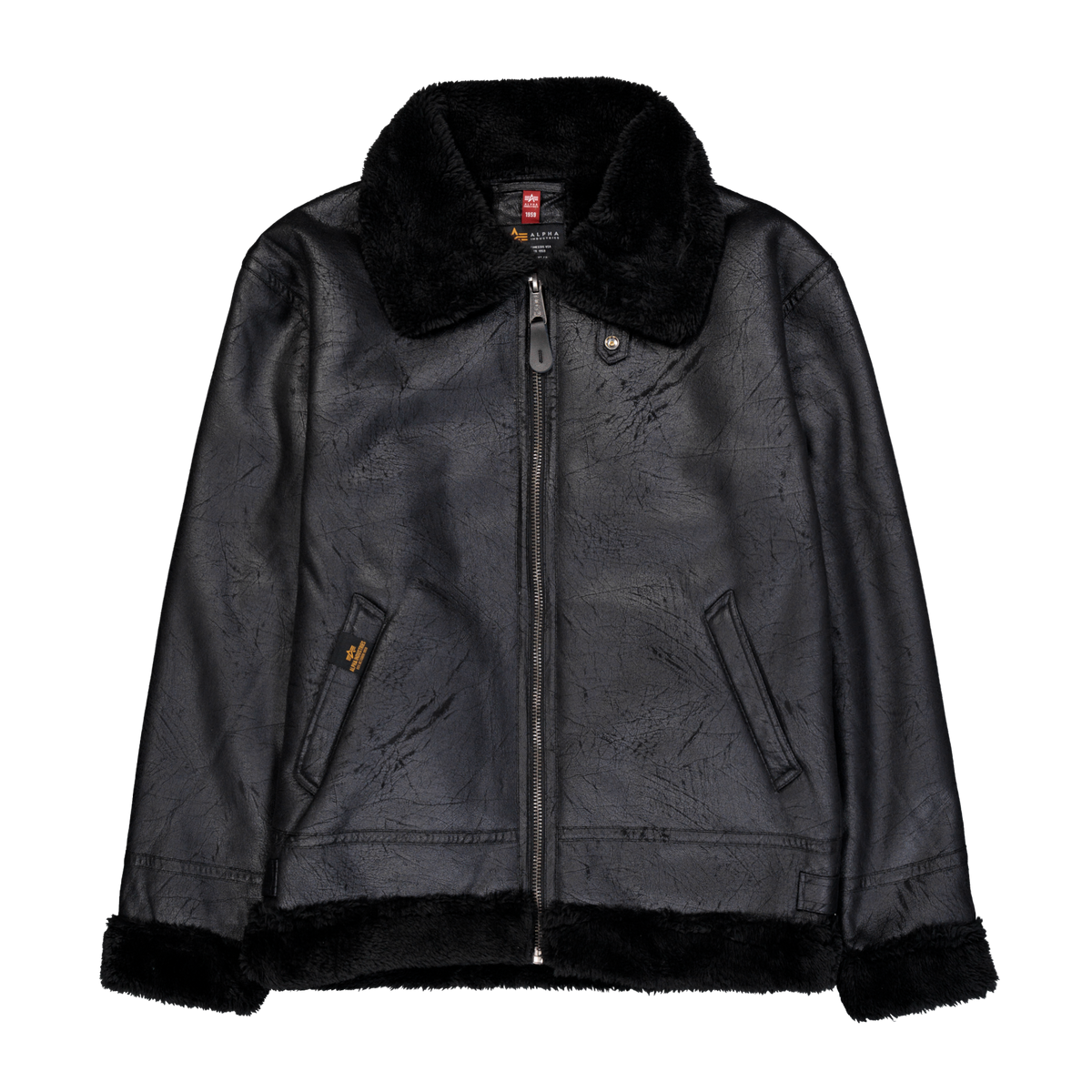 ALPHA INDUSTRIES - B-3 Faux Leather Bomber Jacket Black