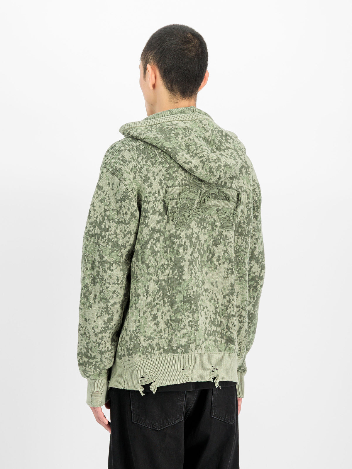 ALPHA INDUSTRIES - Distressed Knit Hooded Jacket