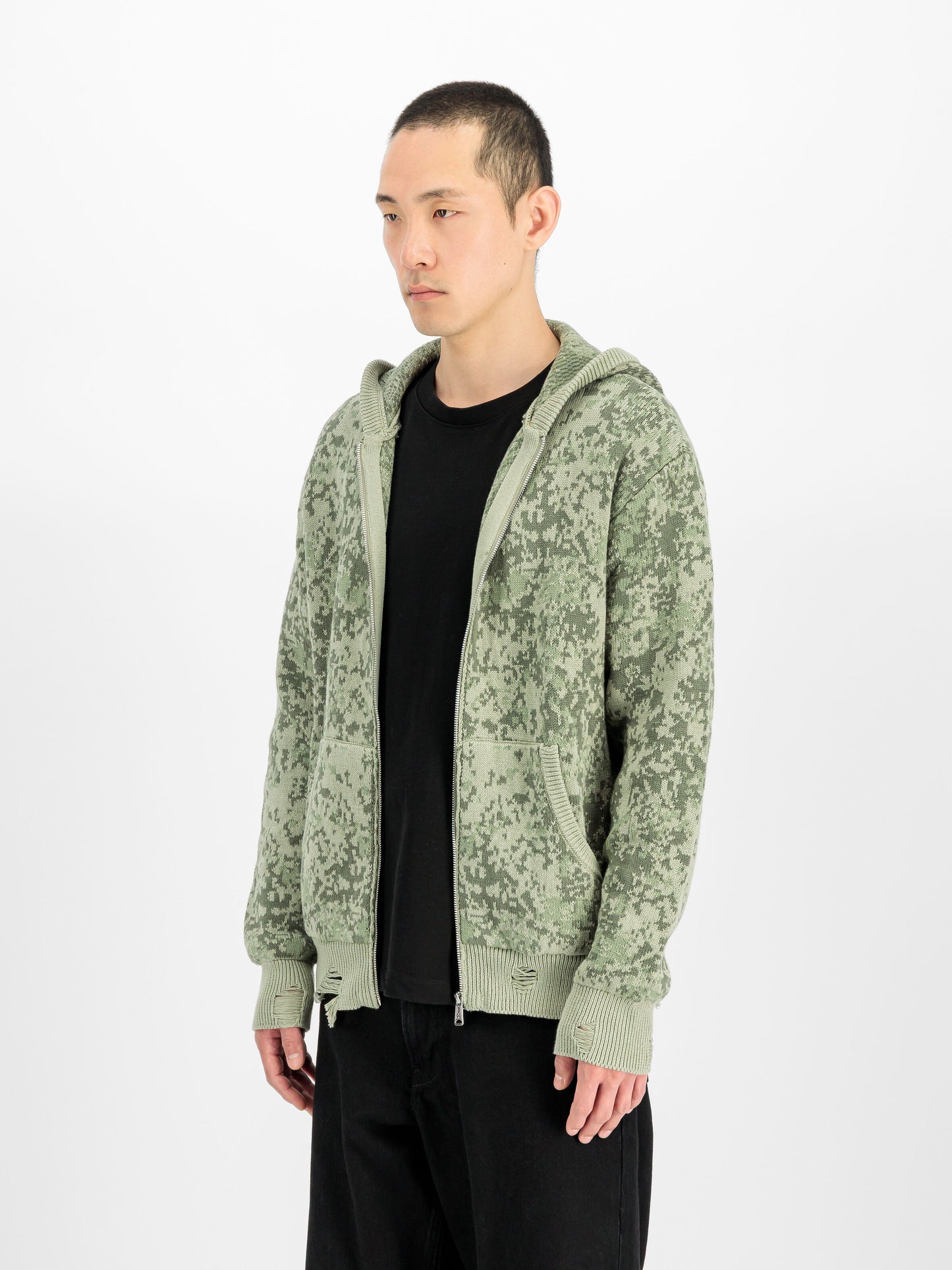 ALPHA INDUSTRIES - Distressed Knit Hooded Jacket