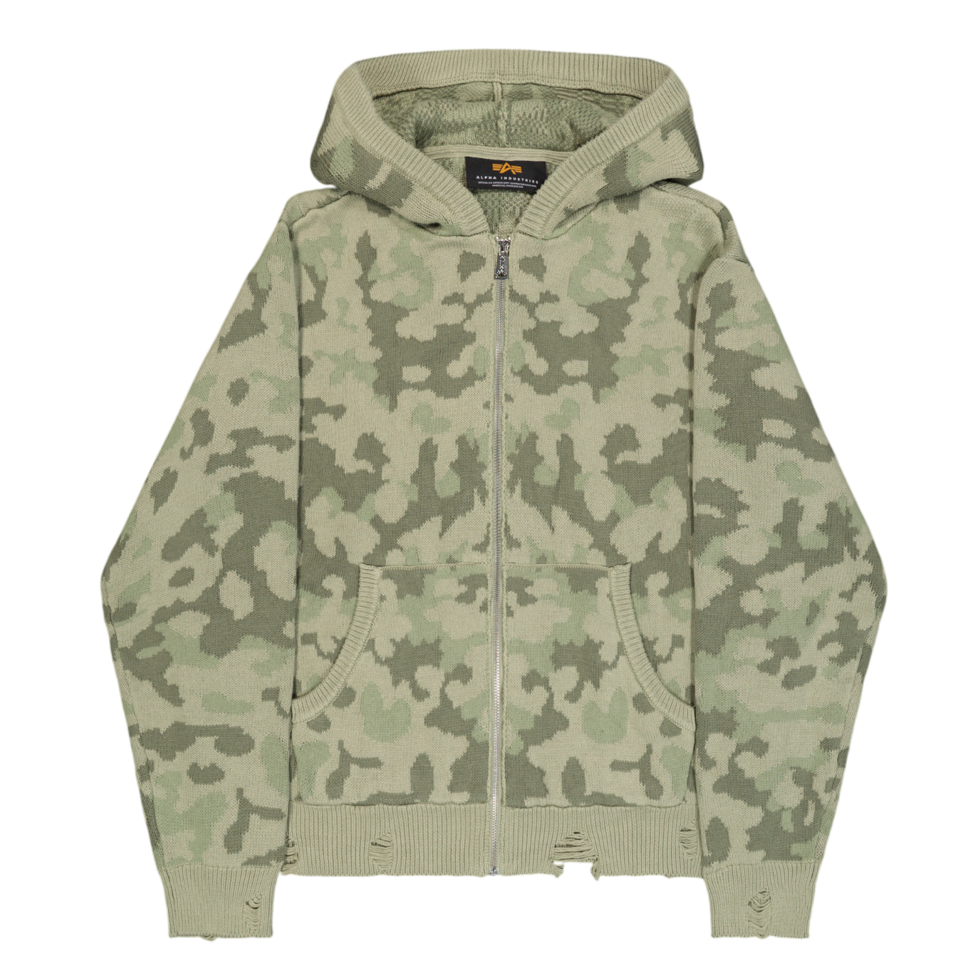 ALPHA INDUSTRIES - Distressed Knit Hooded Jacket
