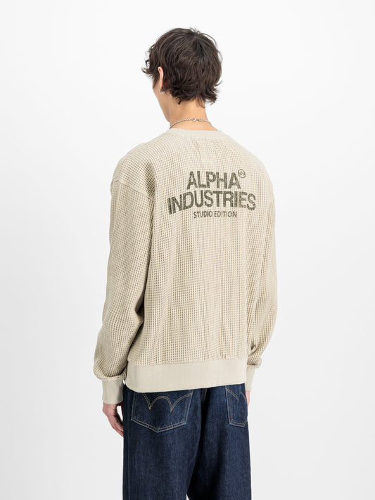 ALPHA INDUSTRIES - Studio Waffle Crewneck Organic Beige