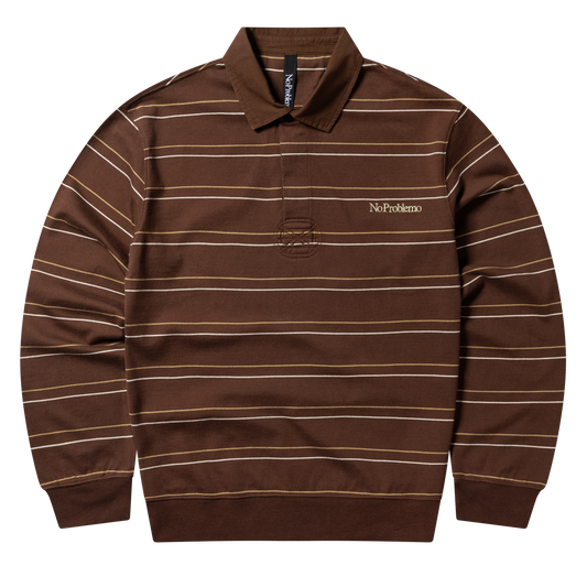 NO PROBLEMO - Striped LS Rugby Shirt Brown