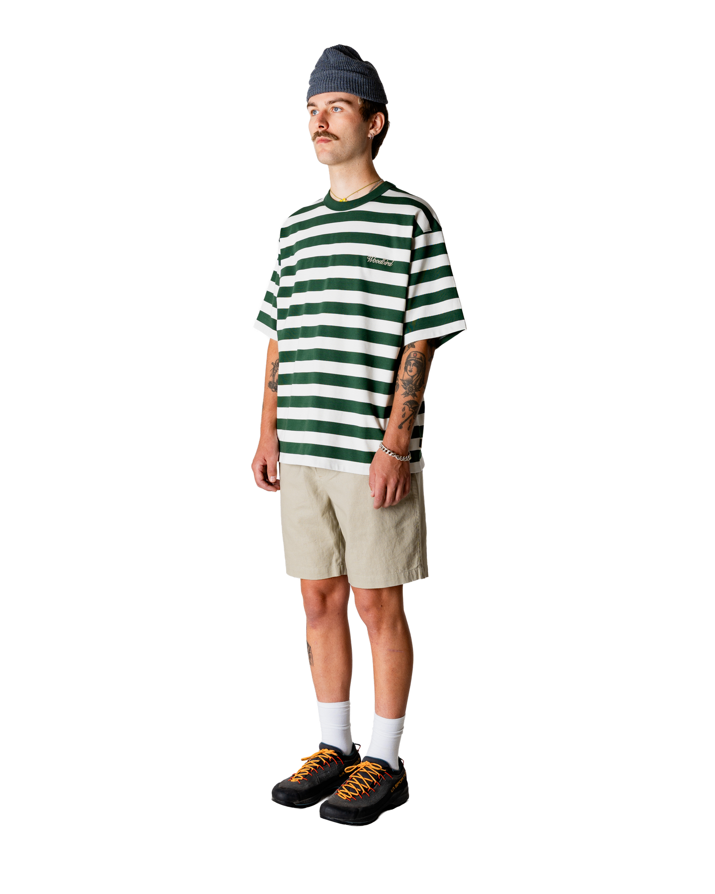 WOODBIRD - WBBeam Stripe T-Shirt Pine Green