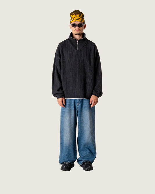 WOODBIRD - WBLee Wool Knit Half Zip Black